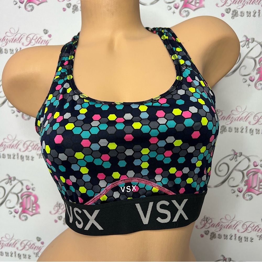 Victoria secret sports bra neon dotted multi rainbow color stretchy VSX sporty